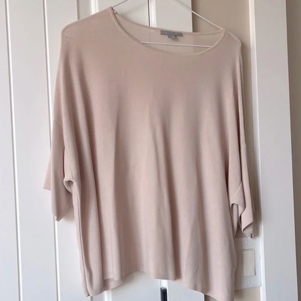 COS viscose knit thin weave oversized blouse in taupe XS